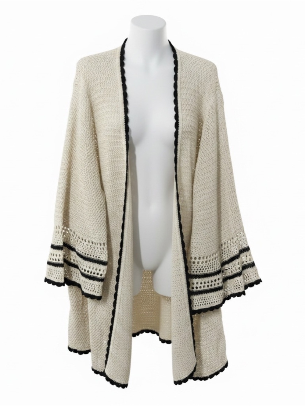 BloomChic Cream Knit Cardigan with Of black thread on the edges